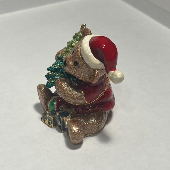 Collectable Teddy with Christmas Tree and Presents Trinket Box Enamel Magnetic - Picture 3 of 9